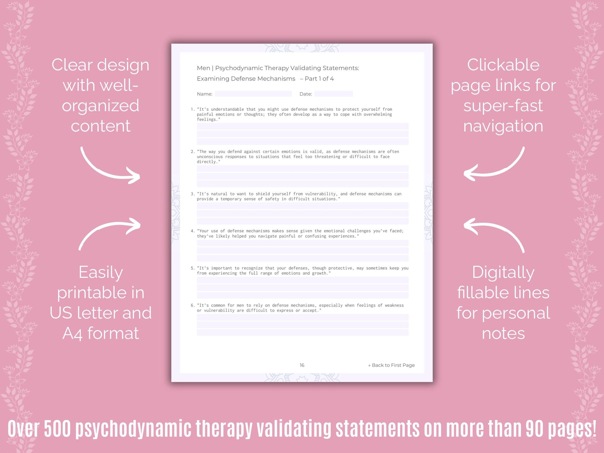 Men Psychodynamic Therapy Counseling Templates