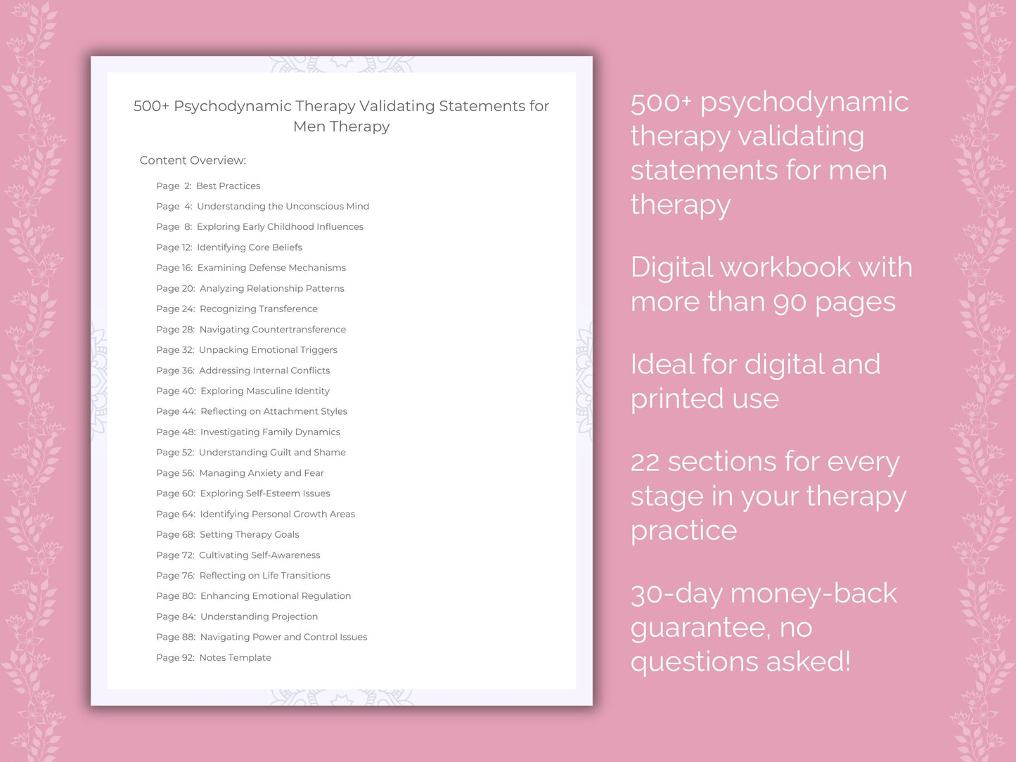 Men Psychodynamic Therapy Therapist Worksheets