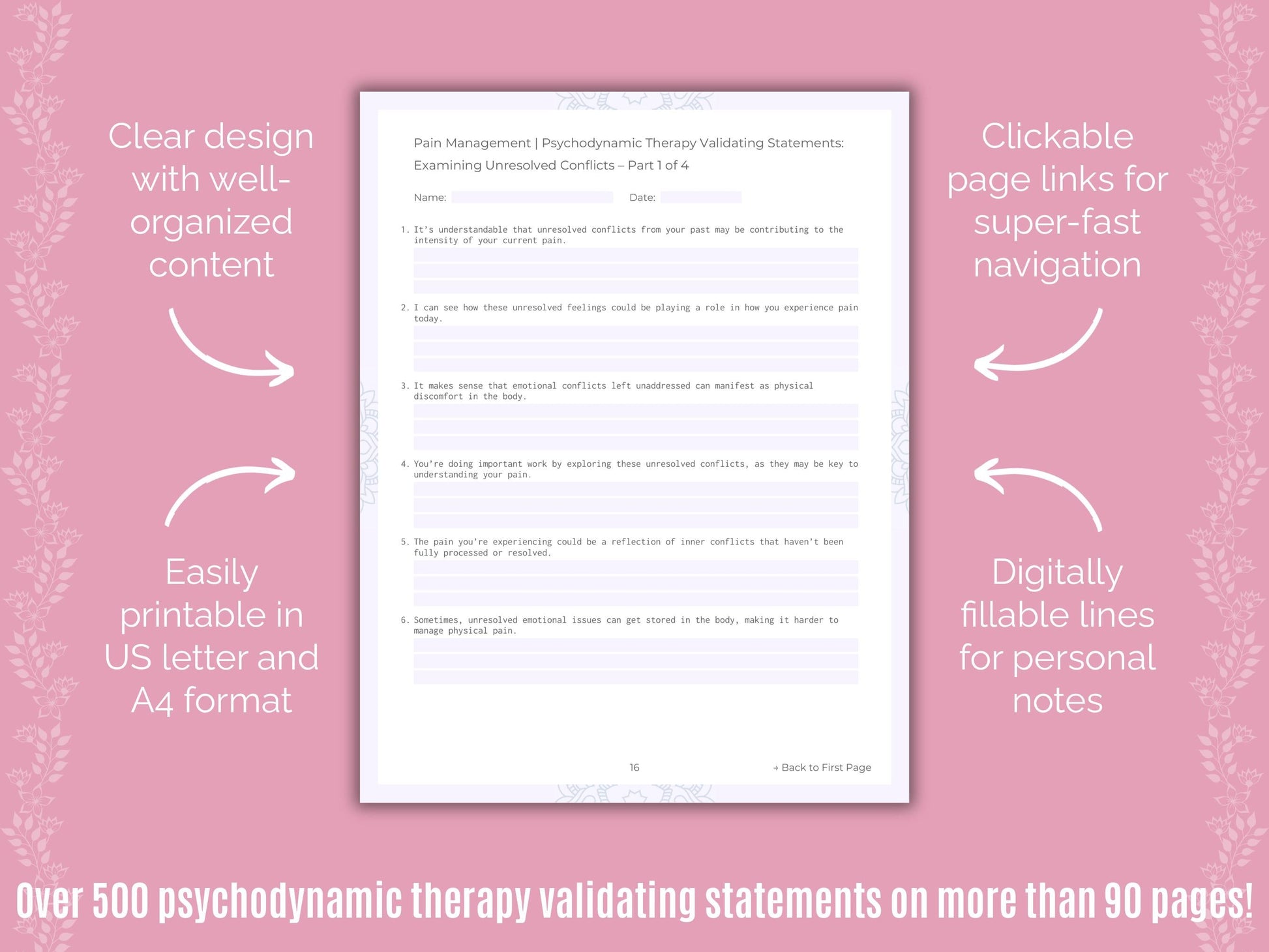 Pain Management Psychodynamic Therapy Counseling Templates