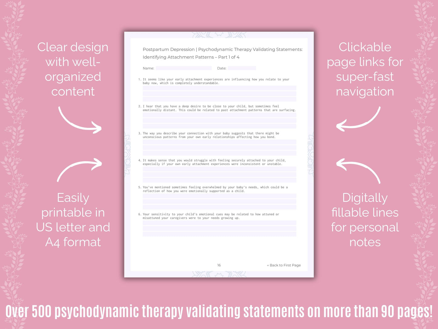 Postpartum Depression Psychodynamic Therapy Counseling Templates