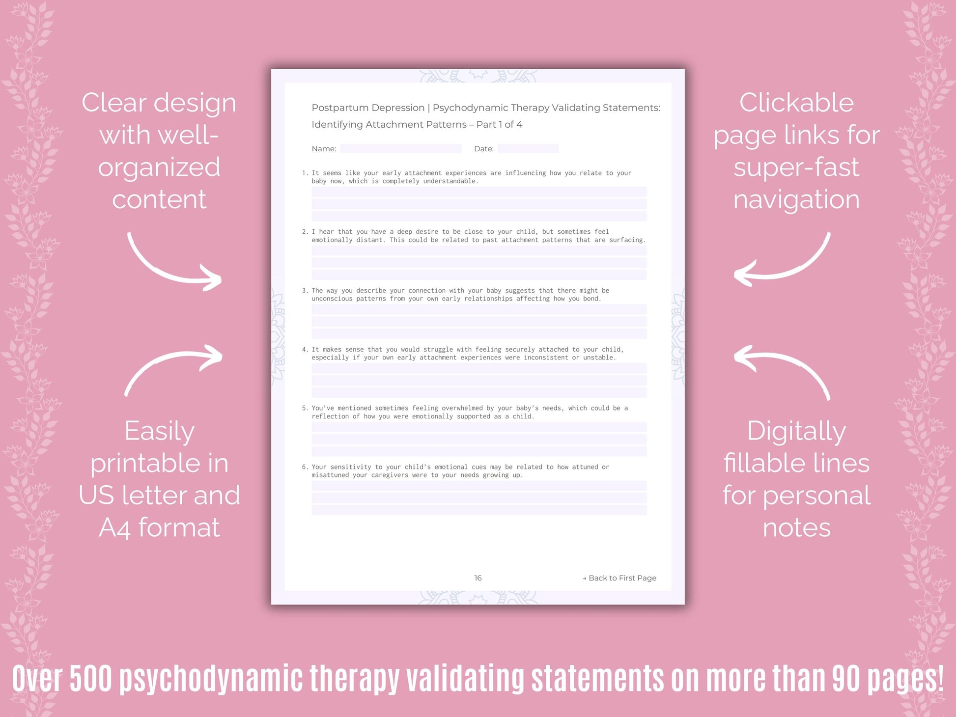 Postpartum Depression Psychodynamic Therapy Counseling Templates