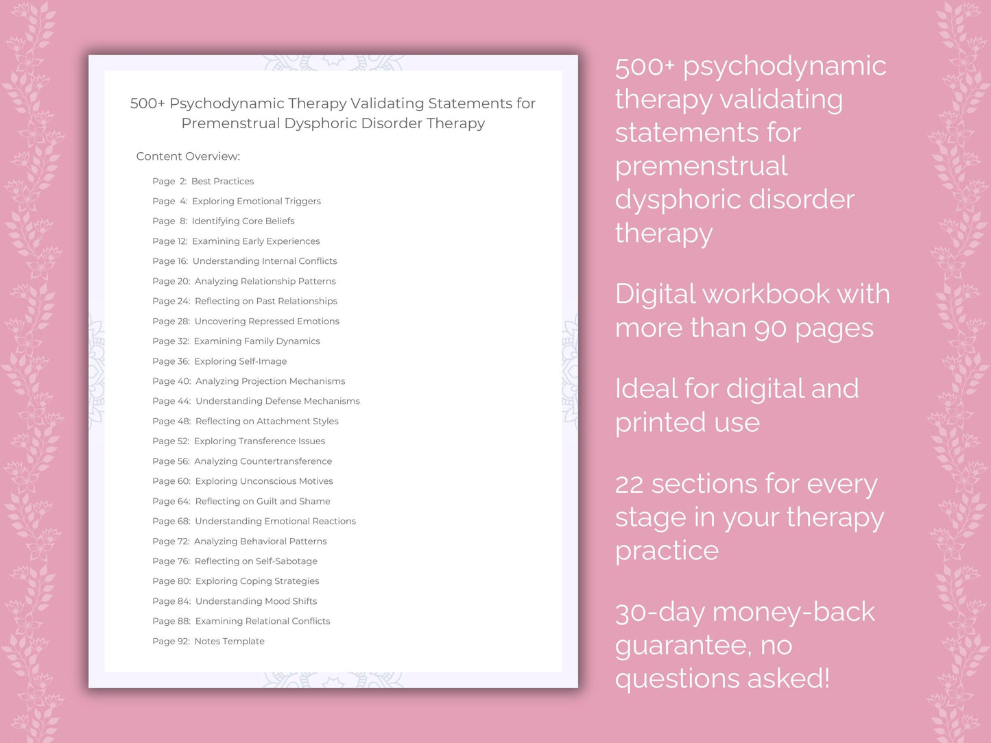 Premenstrual Dysphoric Disorder Psychodynamic Therapy Therapist Worksheets