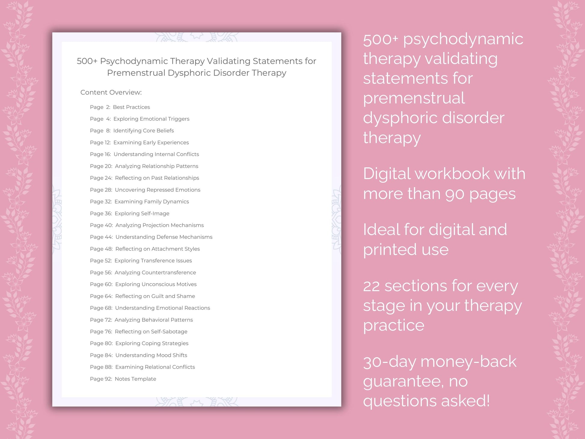 Premenstrual Dysphoric Disorder Psychodynamic Therapy Therapist Worksheets