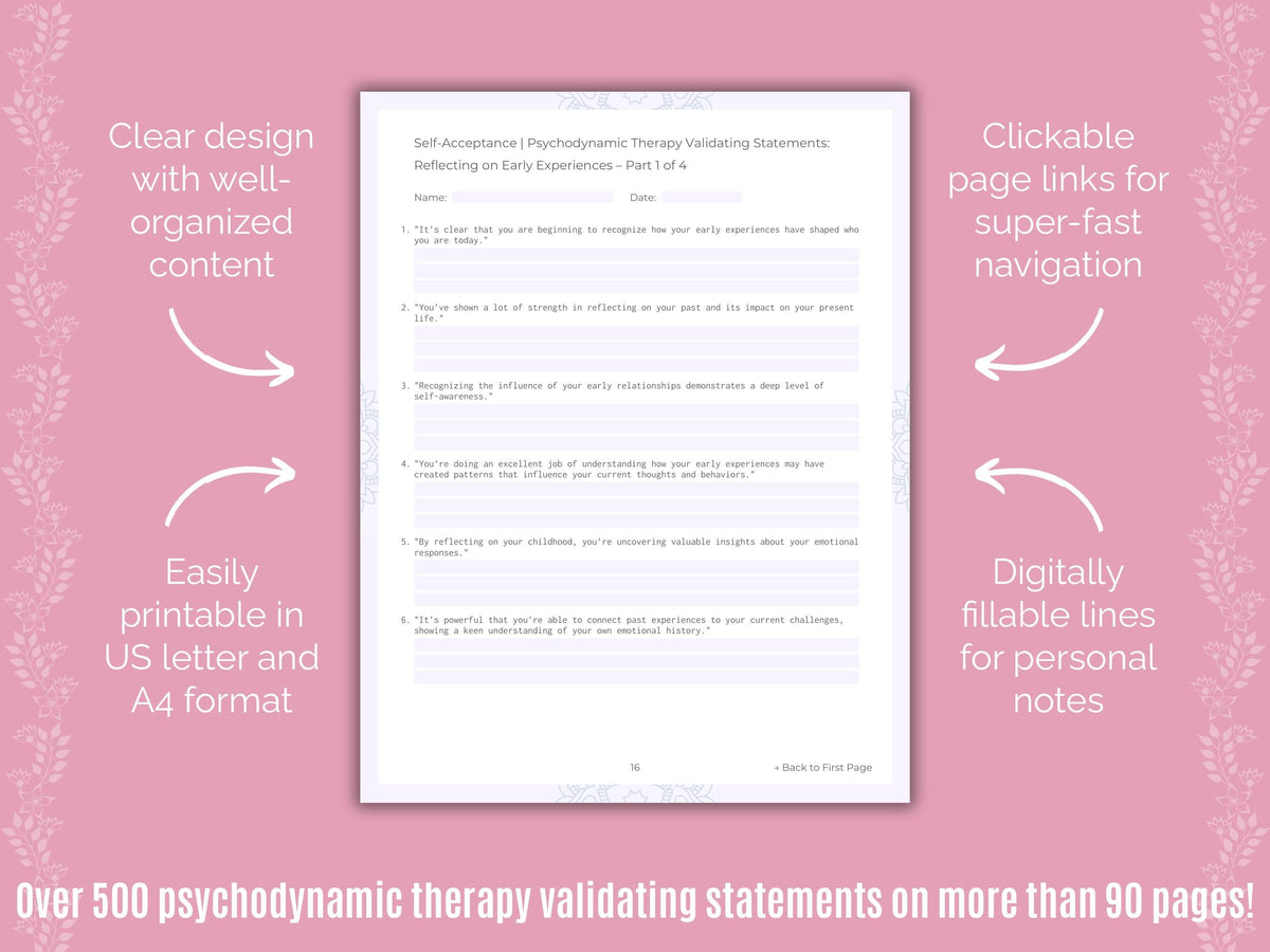 Self-Acceptance Psychodynamic Therapy Counseling Templates