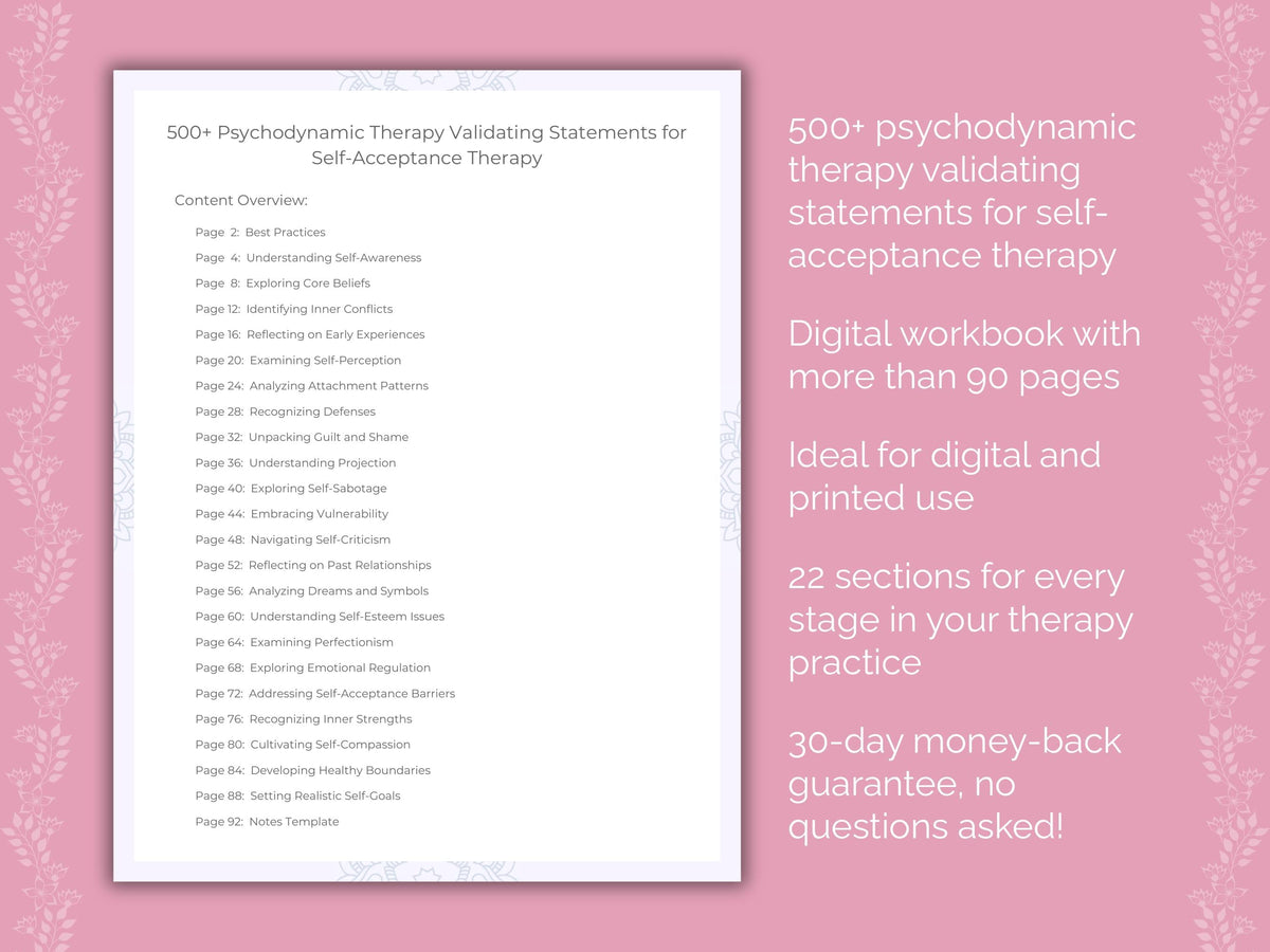 Self-Acceptance Psychodynamic Therapy Therapist Worksheets