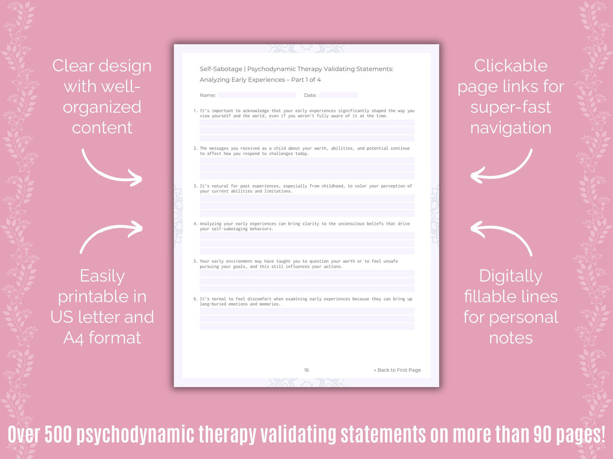 Self-Sabotage Psychodynamic Therapy Counseling Templates