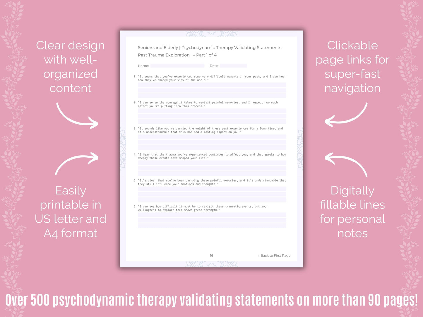Seniors and Elderly Psychodynamic Therapy Counseling Templates