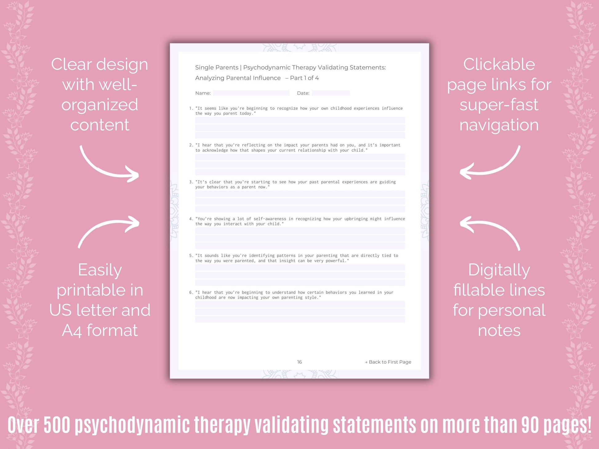 Single Parents Psychodynamic Therapy Counseling Templates