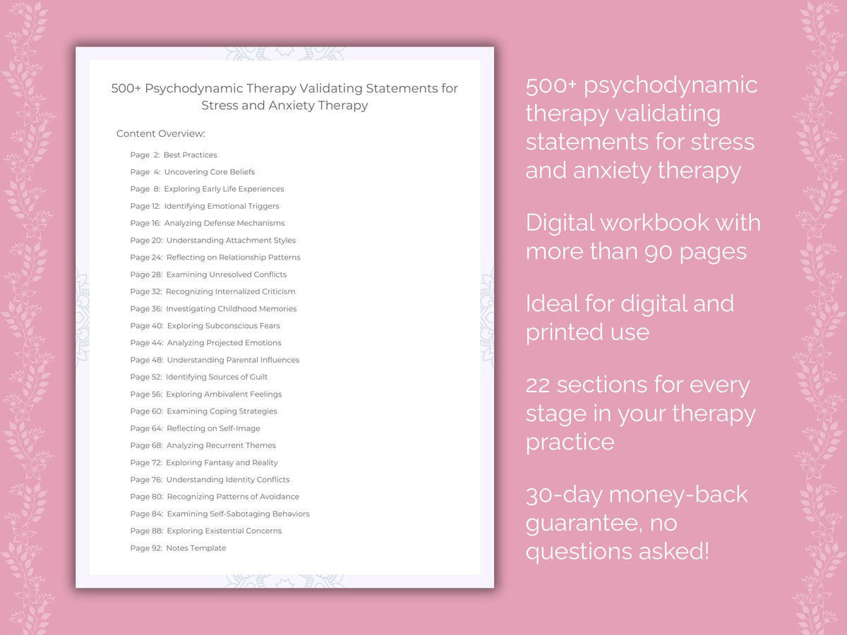 Stress and Anxiety Psychodynamic Therapy Therapist Worksheets