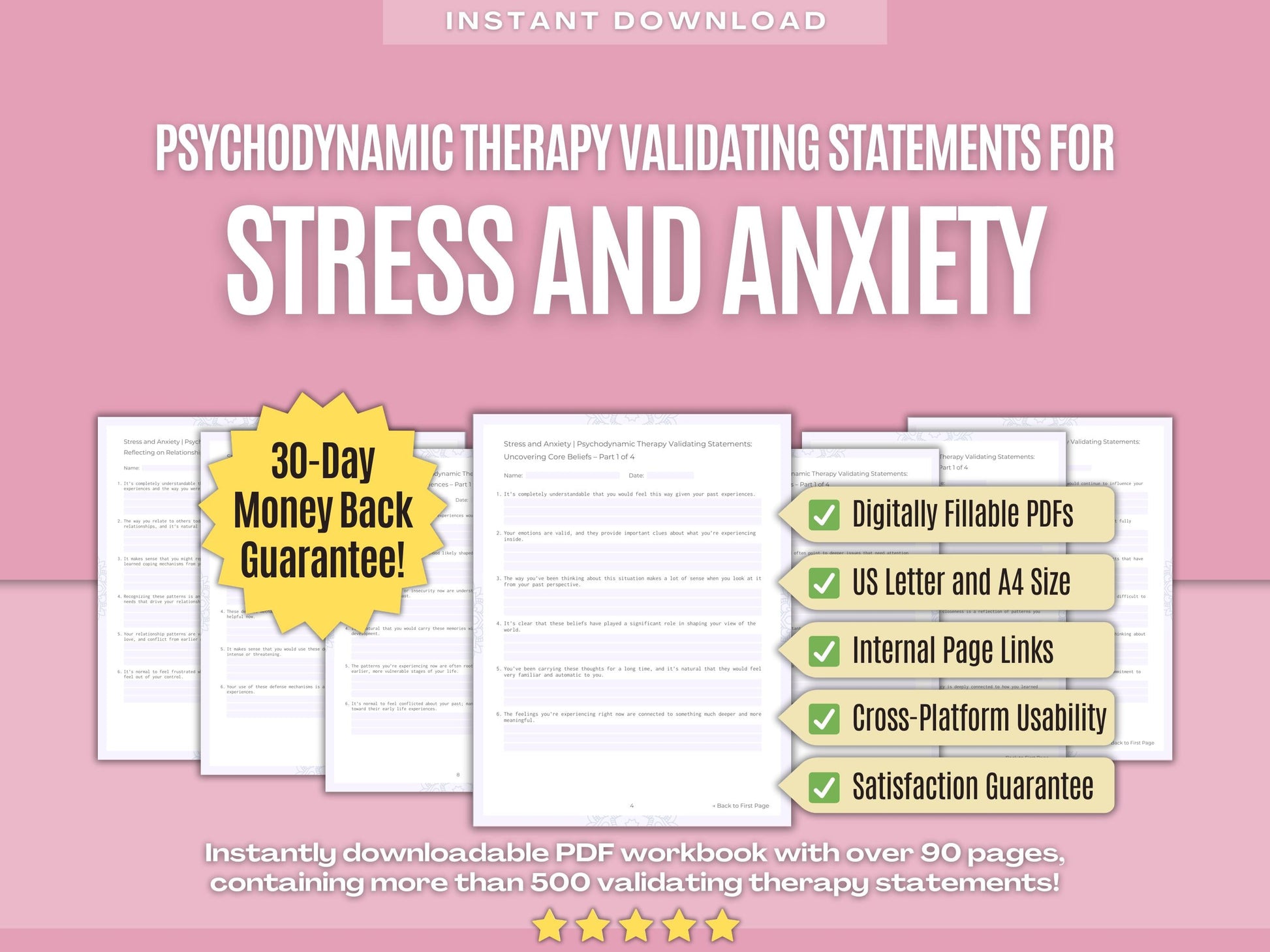 Stress and Anxiety Psychodynamic Therapy Psychology Workbooks
