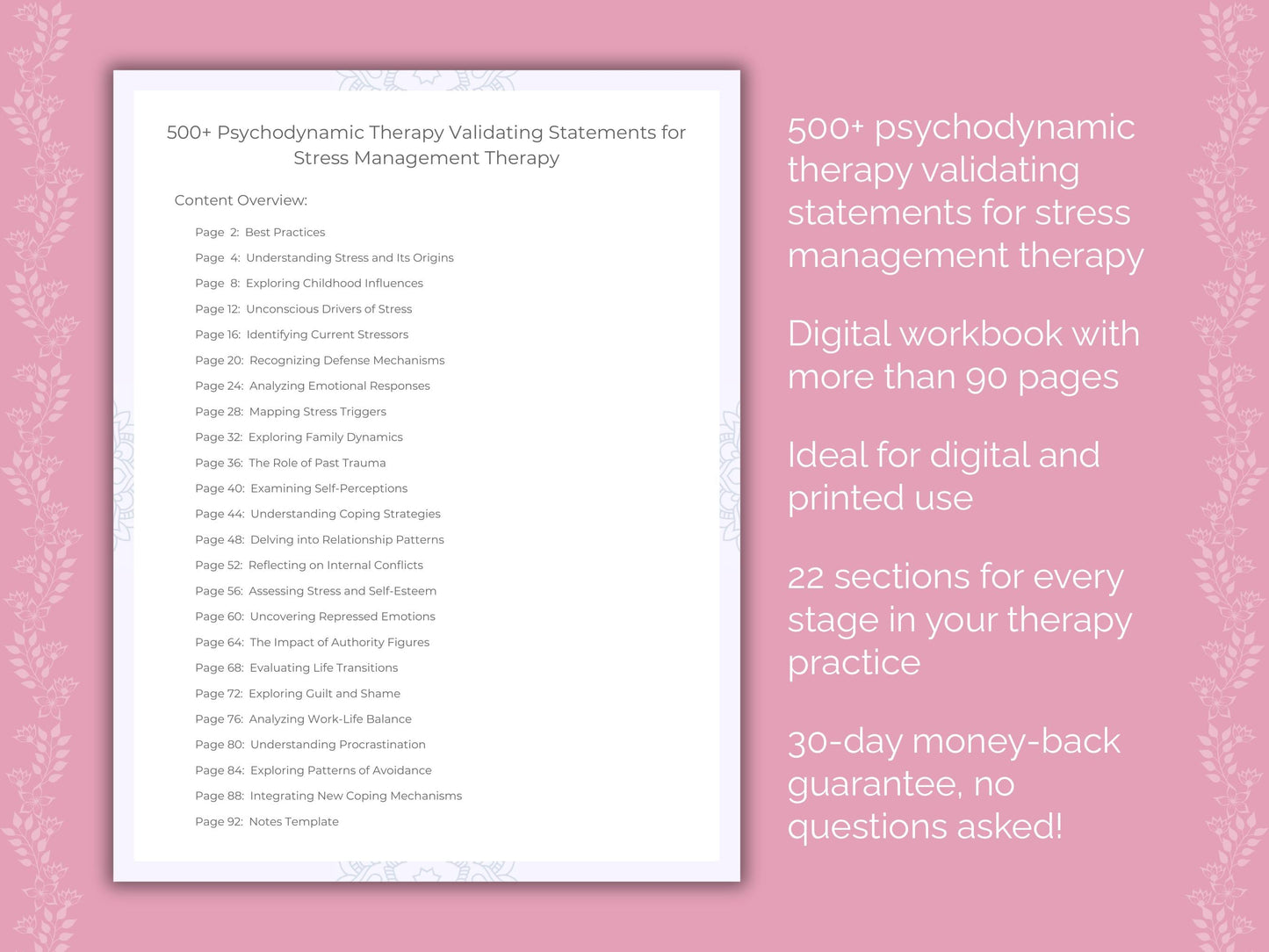 Stress Management Psychodynamic Therapy Therapist Worksheets