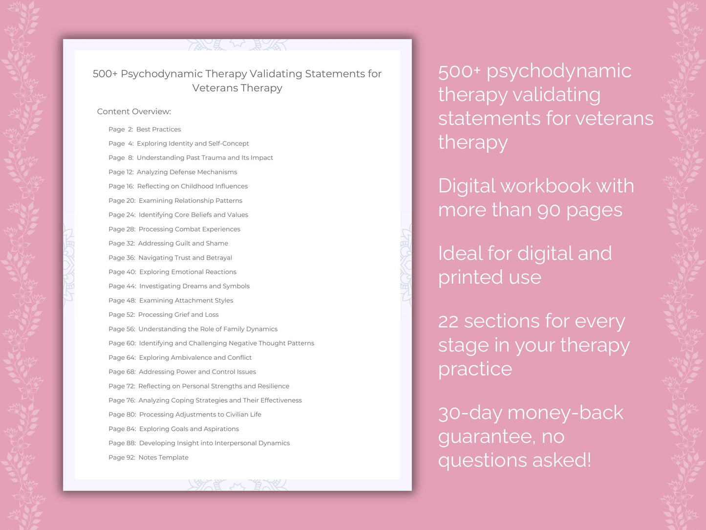 Veterans Psychodynamic Therapy Therapist Worksheets