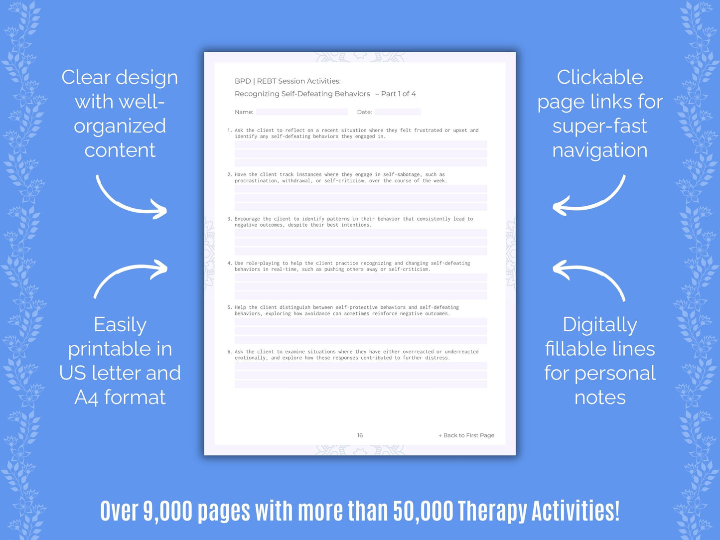 Rational Emotive Behavior Therapy (REBT) Session Activities Counselor Cheat Sheets