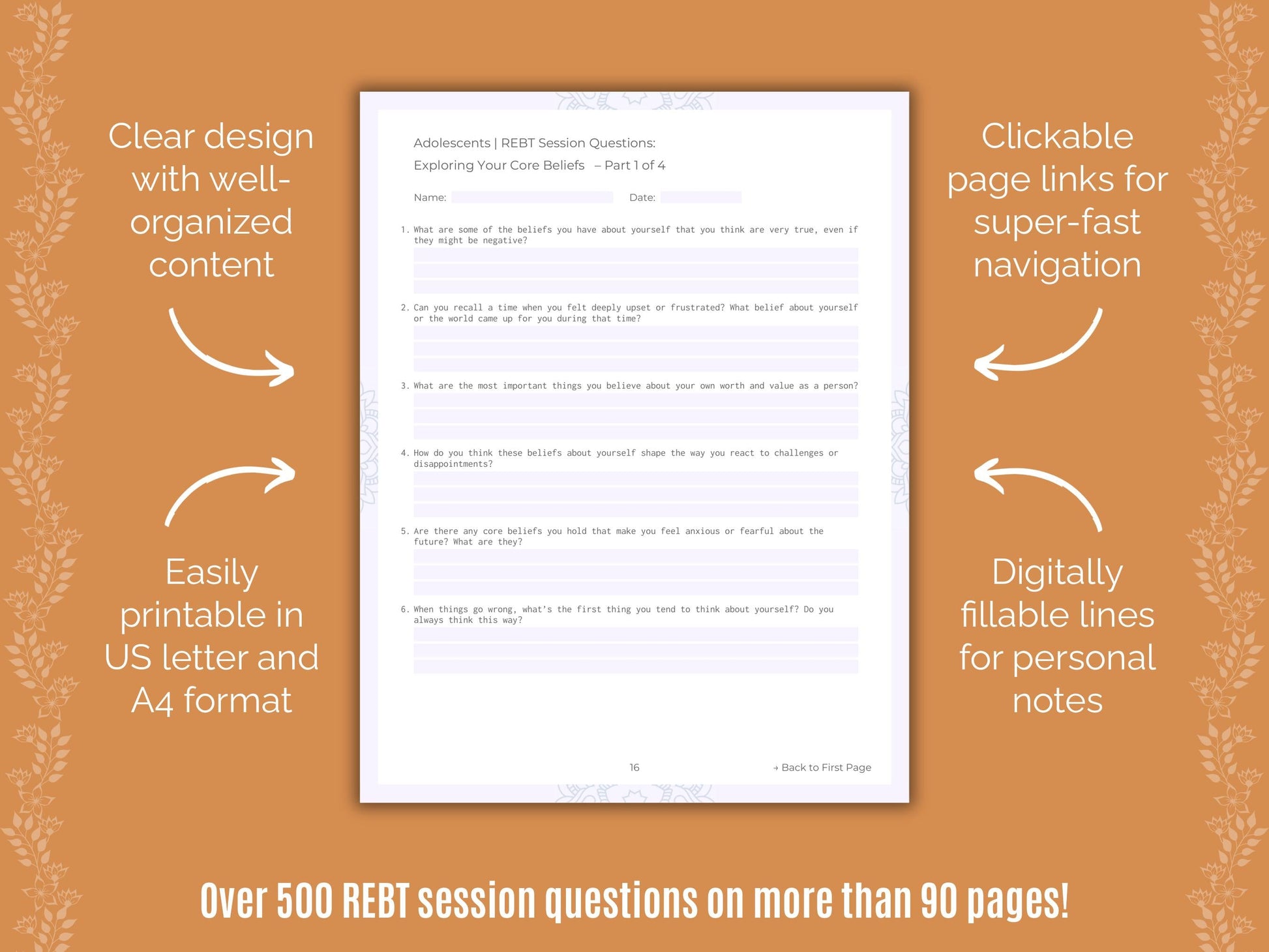 Adolescents Rational Emotive Behavior Therapy (REBT) Counseling Templates
