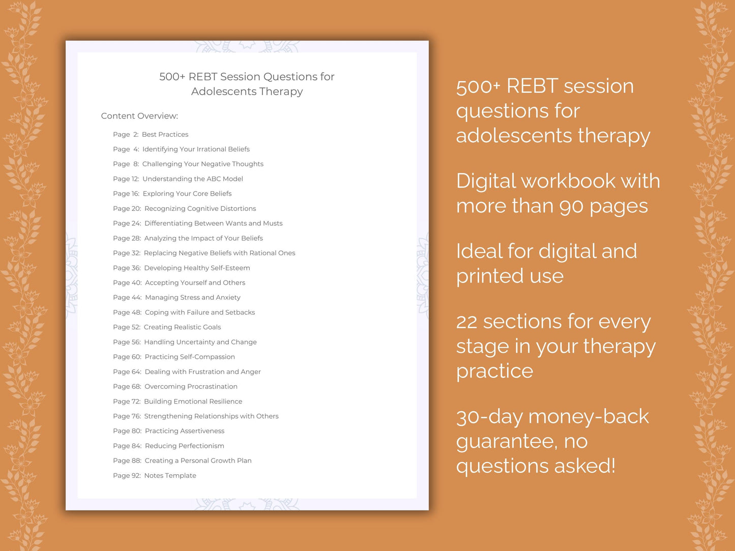 Adolescents Rational Emotive Behavior Therapy (REBT) Therapist Worksheets