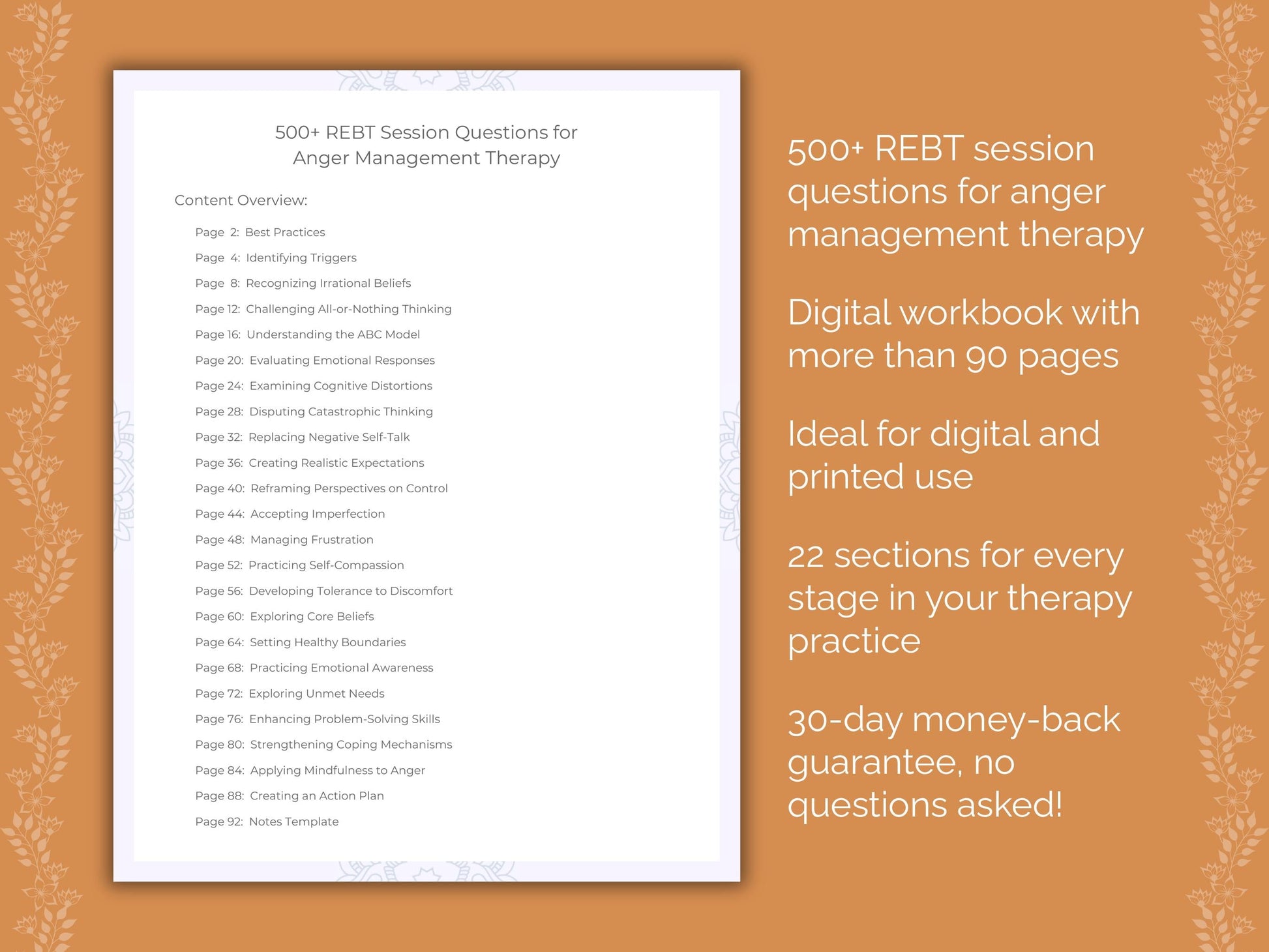 Anger Management Rational Emotive Behavior Therapy (REBT) Therapist Worksheets