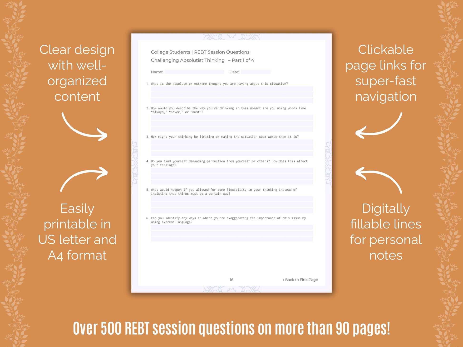 College Students Rational Emotive Behavior Therapy (REBT) Counseling Templates