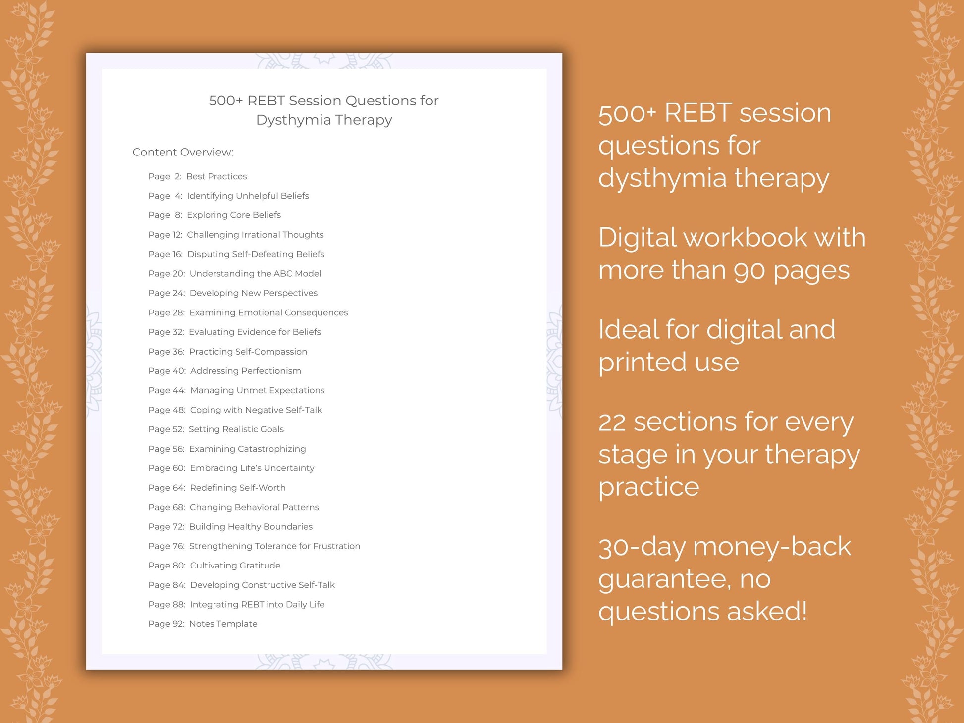Dysthymia Rational Emotive Behavior Therapy (REBT) Therapist Worksheets