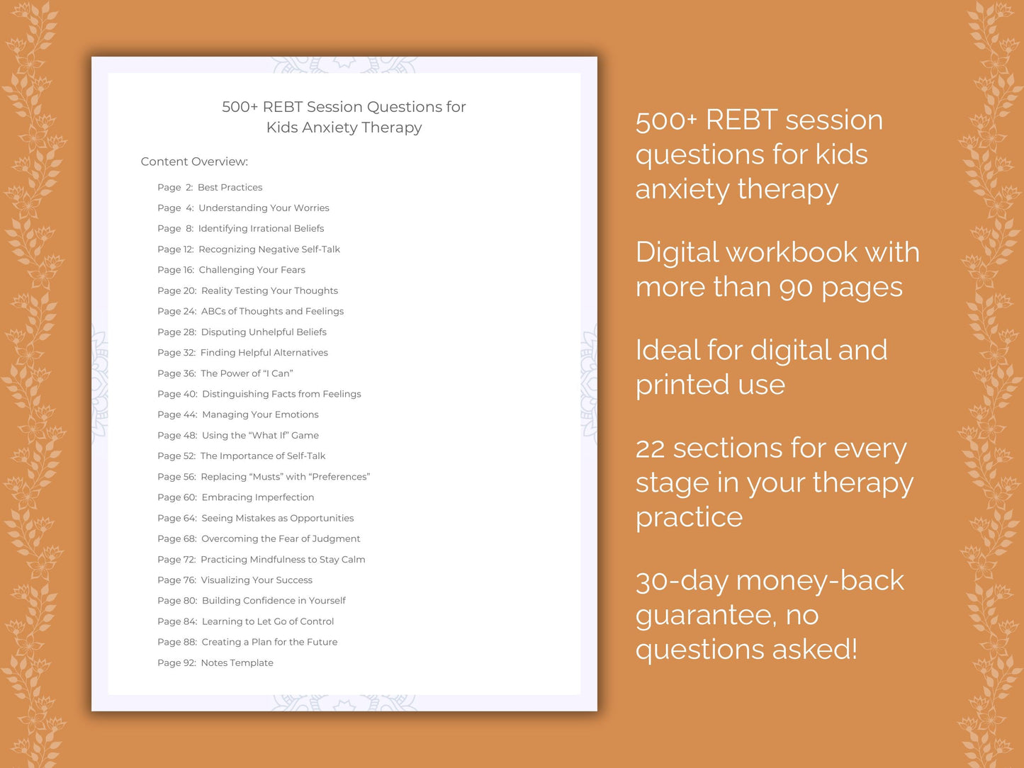 Kids Anxiety Rational Emotive Behavior Therapy (REBT) Therapist Worksheets