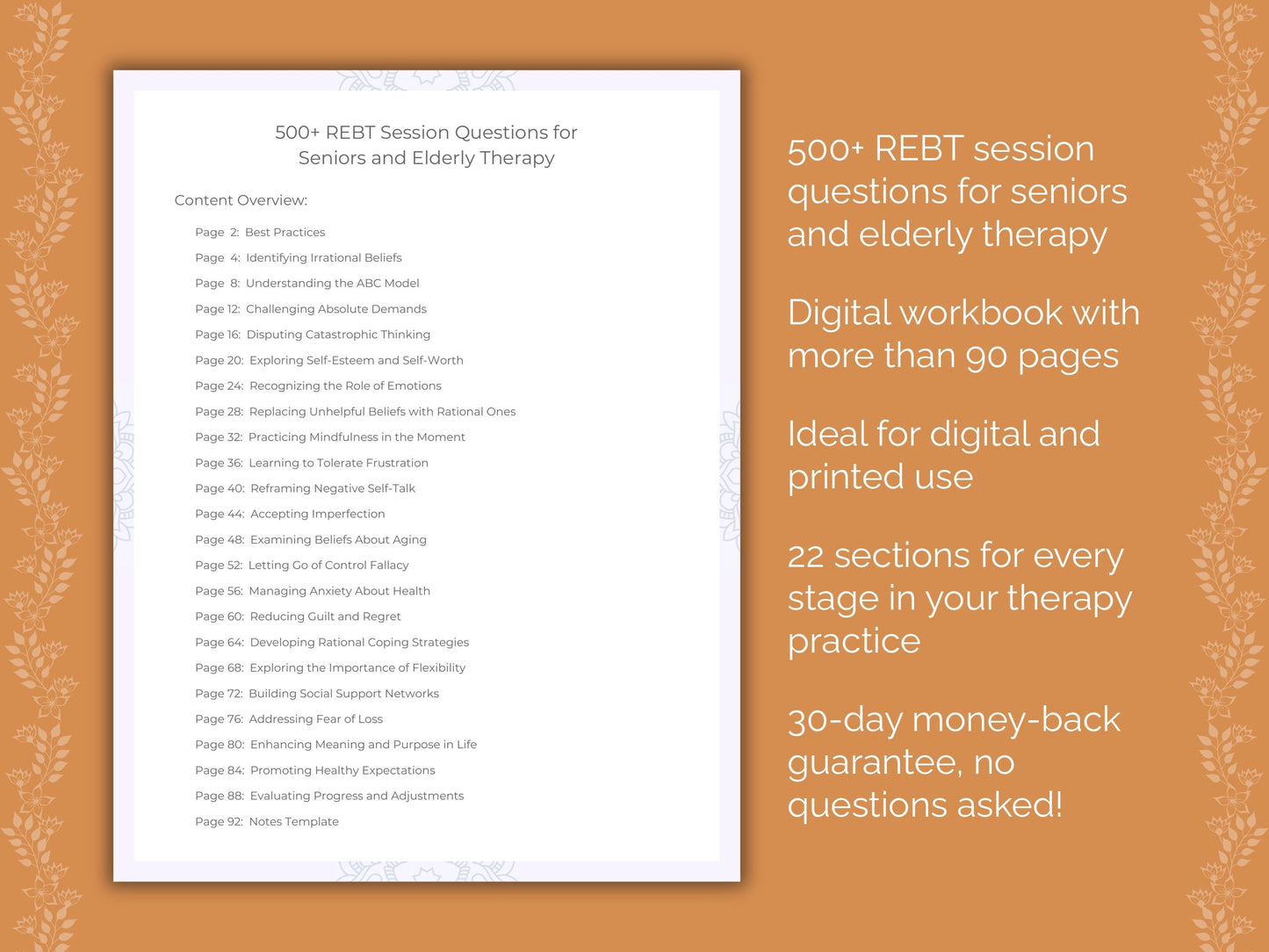 Seniors and Elderly Rational Emotive Behavior Therapy (REBT) Therapist Worksheets