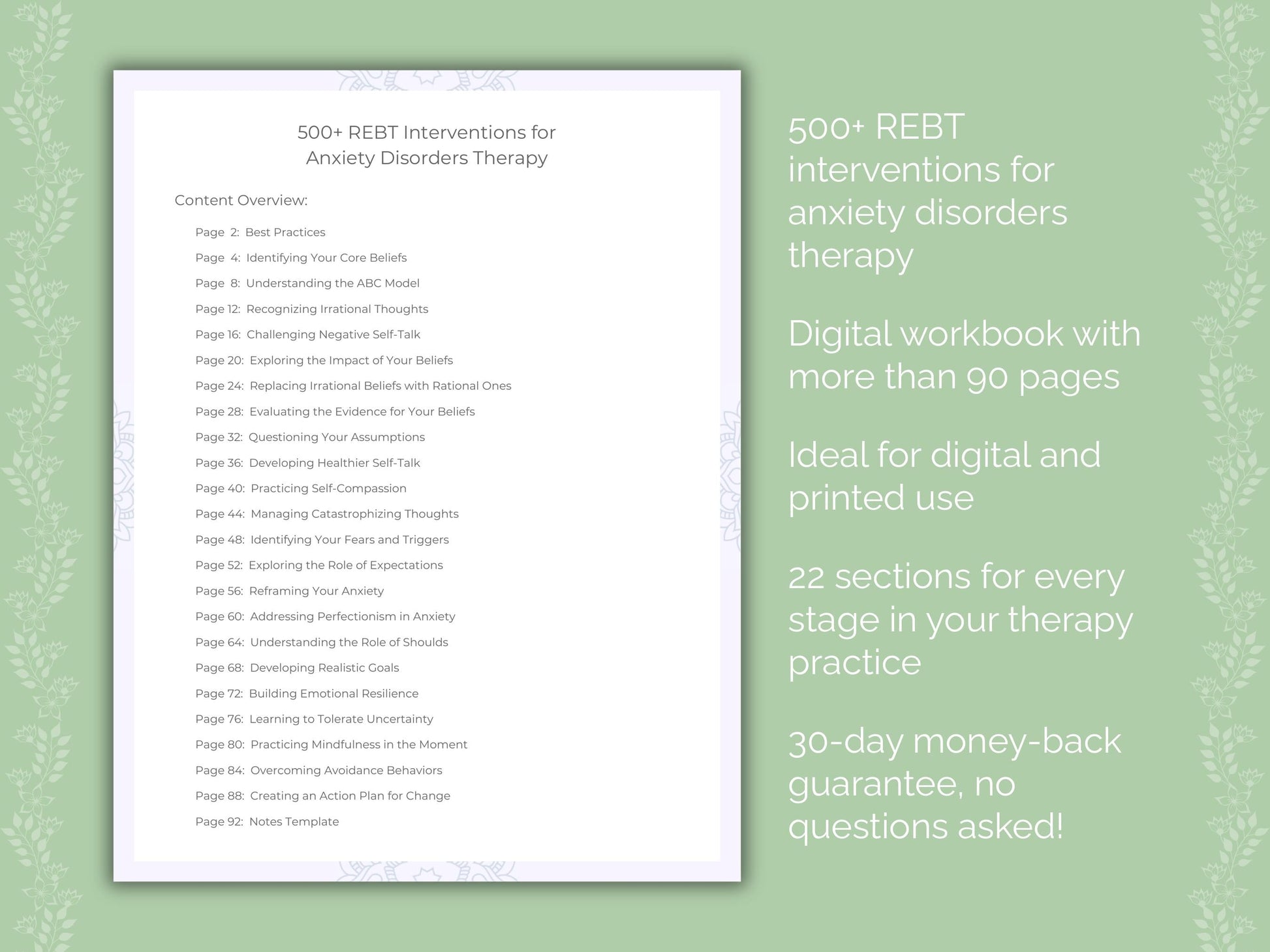 Anxiety Disorders Rational Emotive Behavior Therapy (REBT) Therapist Worksheets