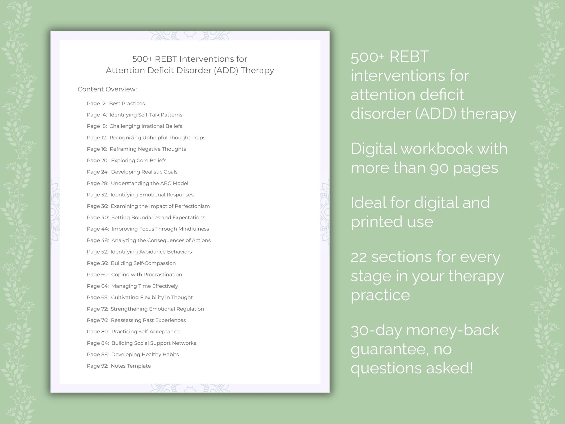 Attention Deficit Disorder (ADD) Rational Emotive Behavior Therapy (REBT) Therapist Worksheets