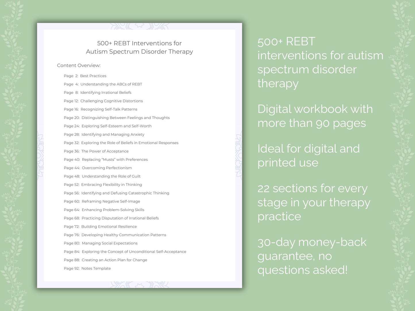 Autism Spectrum Disorder Rational Emotive Behavior Therapy (REBT) Therapist Worksheets