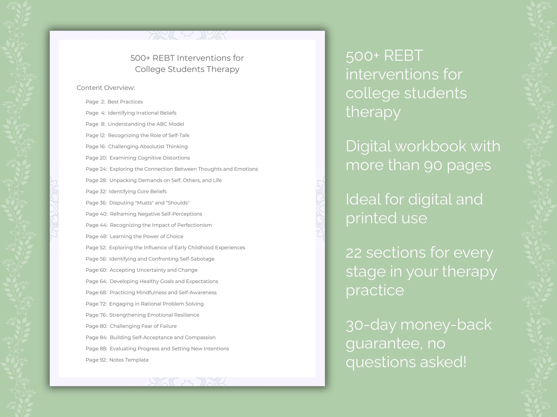 College Students Rational Emotive Behavior Therapy (REBT) Therapist Worksheets