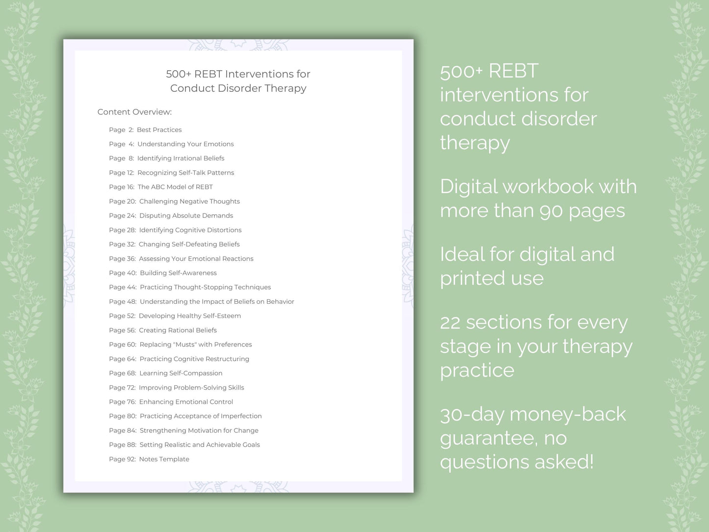 Conduct Disorder Rational Emotive Behavior Therapy (REBT) Therapist Worksheets