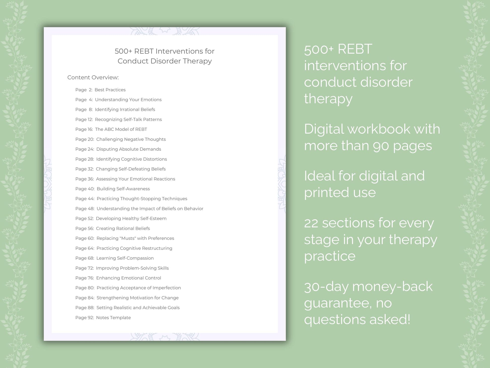 Conduct Disorder Rational Emotive Behavior Therapy (REBT) Therapist Worksheets