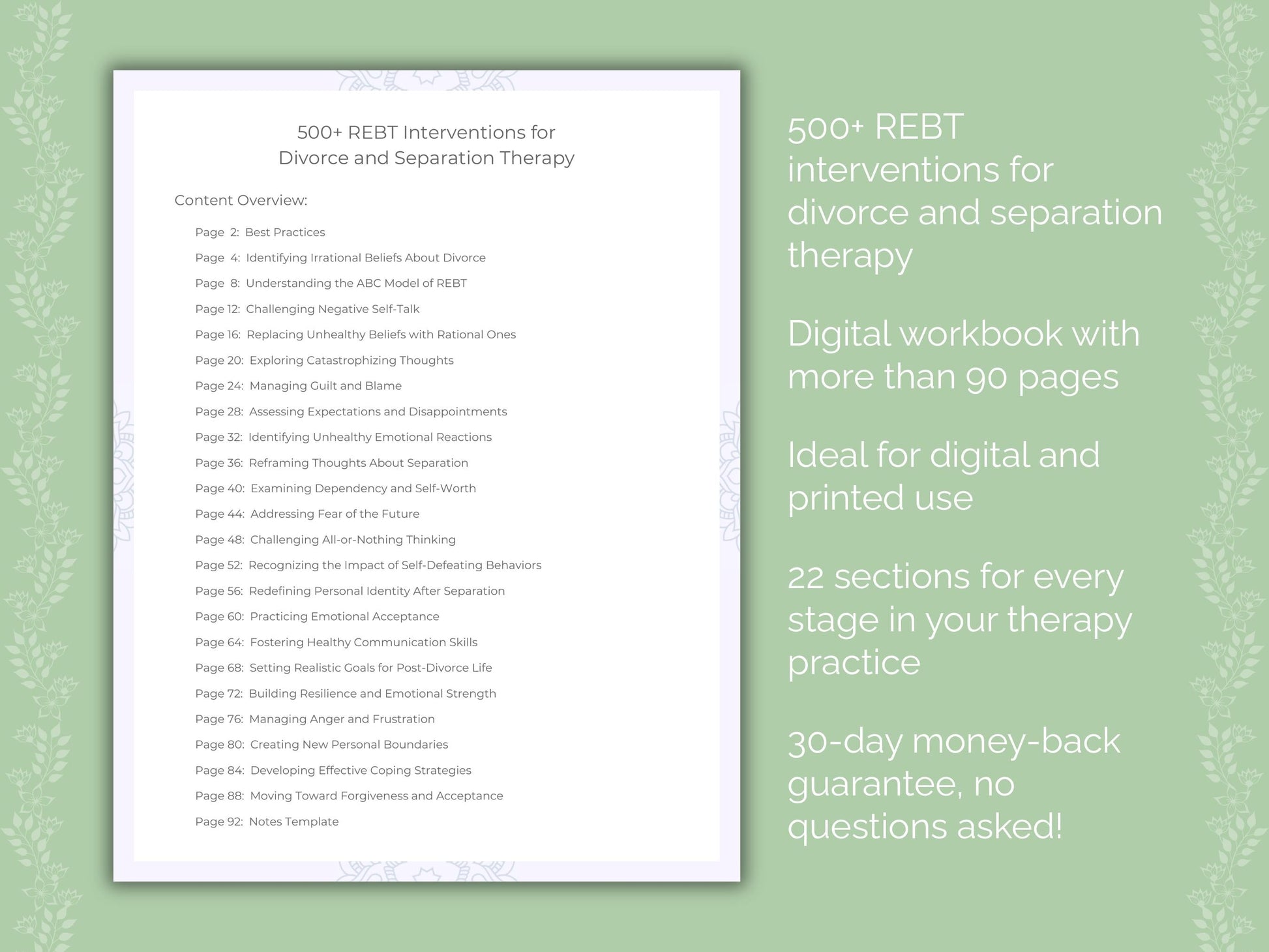 Divorce and Separation Rational Emotive Behavior Therapy (REBT) Therapist Worksheets