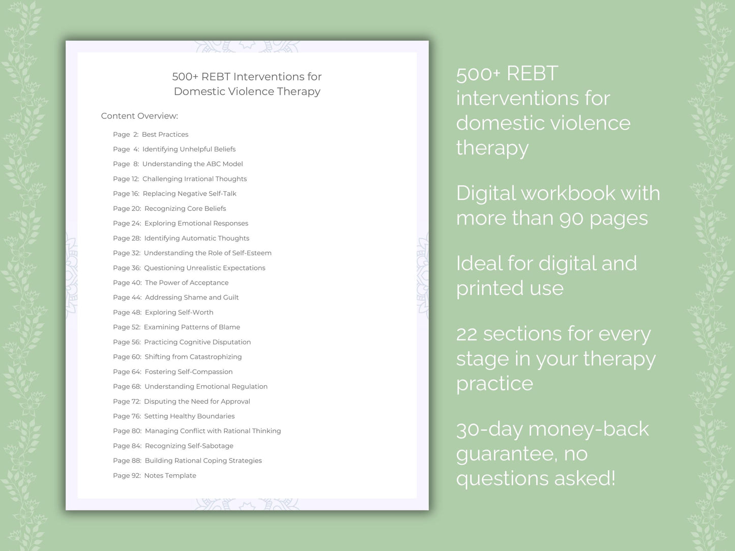 Domestic Violence Rational Emotive Behavior Therapy (REBT) Therapist Worksheets