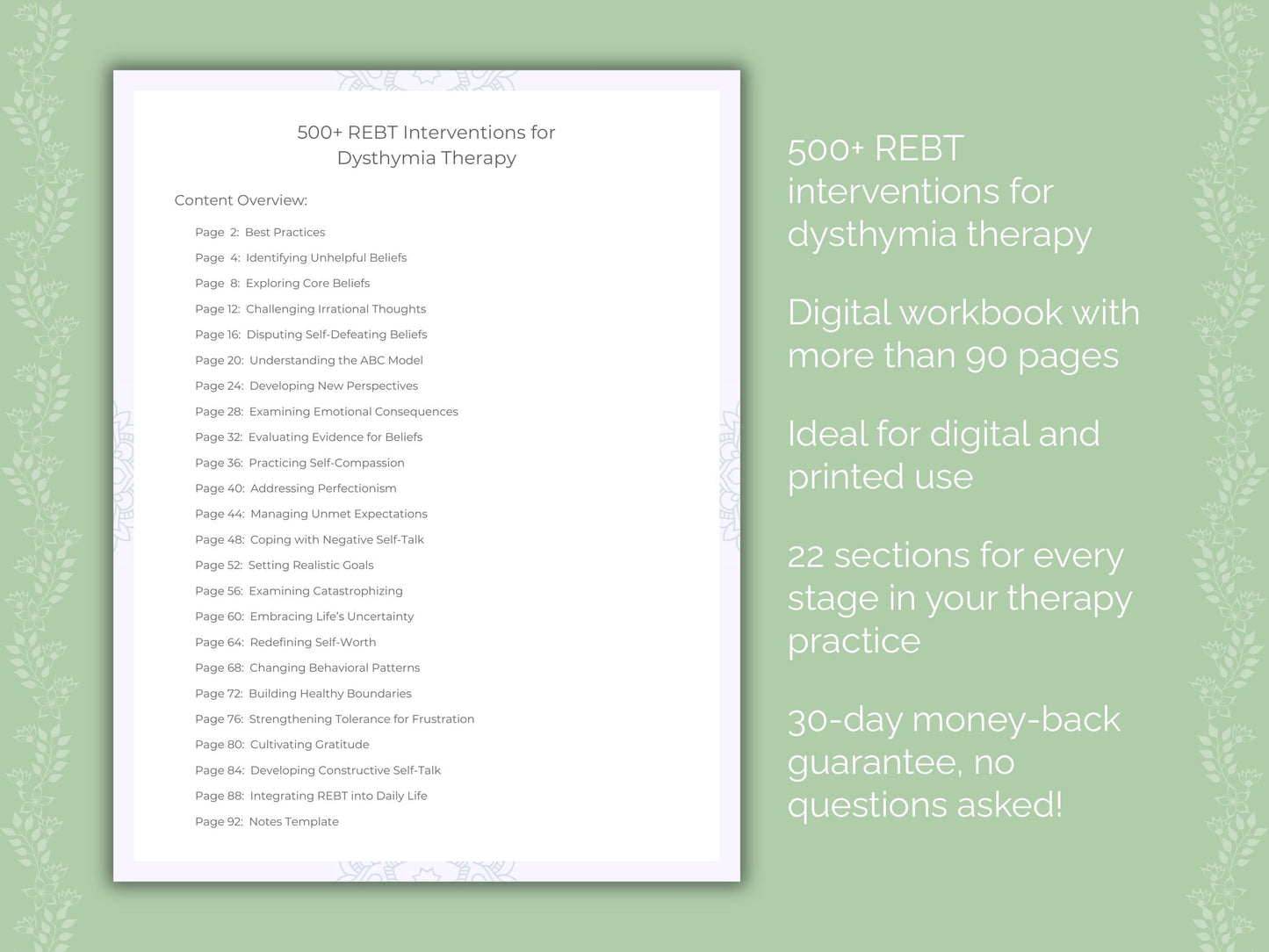 Dysthymia Rational Emotive Behavior Therapy (REBT) Therapist Worksheets