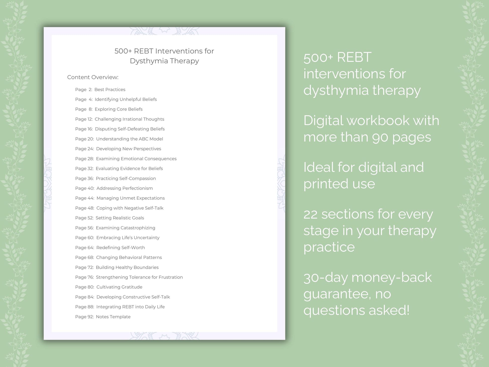 Dysthymia Rational Emotive Behavior Therapy (REBT) Therapist Worksheets