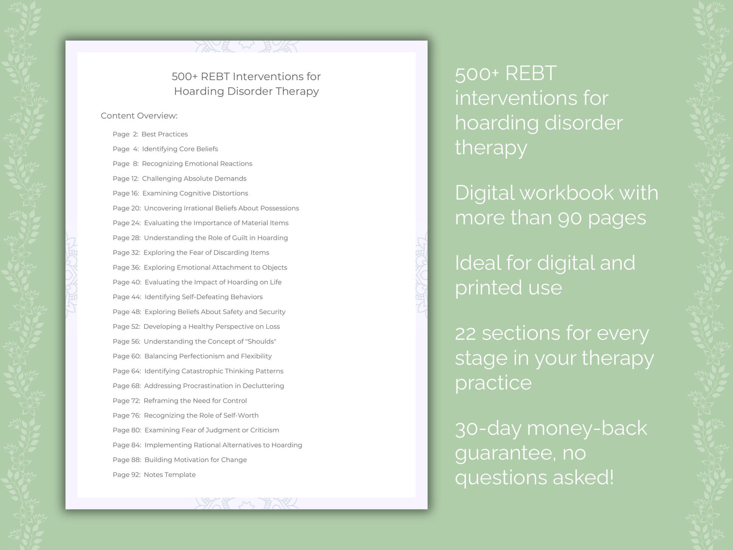 Hoarding Disorder Rational Emotive Behavior Therapy (REBT) Therapist Worksheets