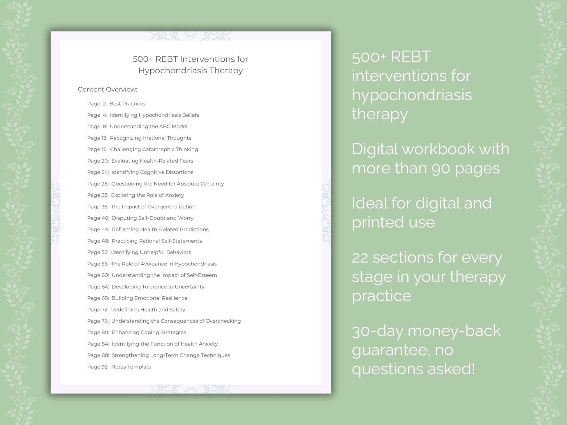 Hypochondriasis Rational Emotive Behavior Therapy (REBT) Therapist Worksheets