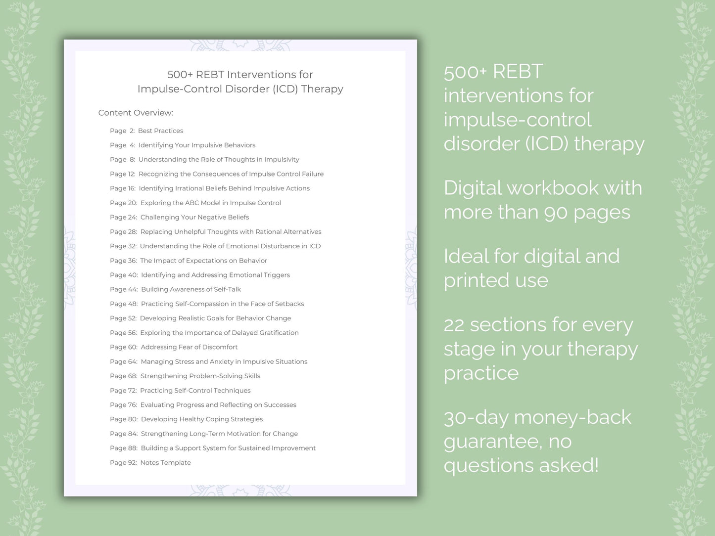 Impulse-Control Disorder (ICD) Rational Emotive Behavior Therapy (REBT) Therapist Worksheets