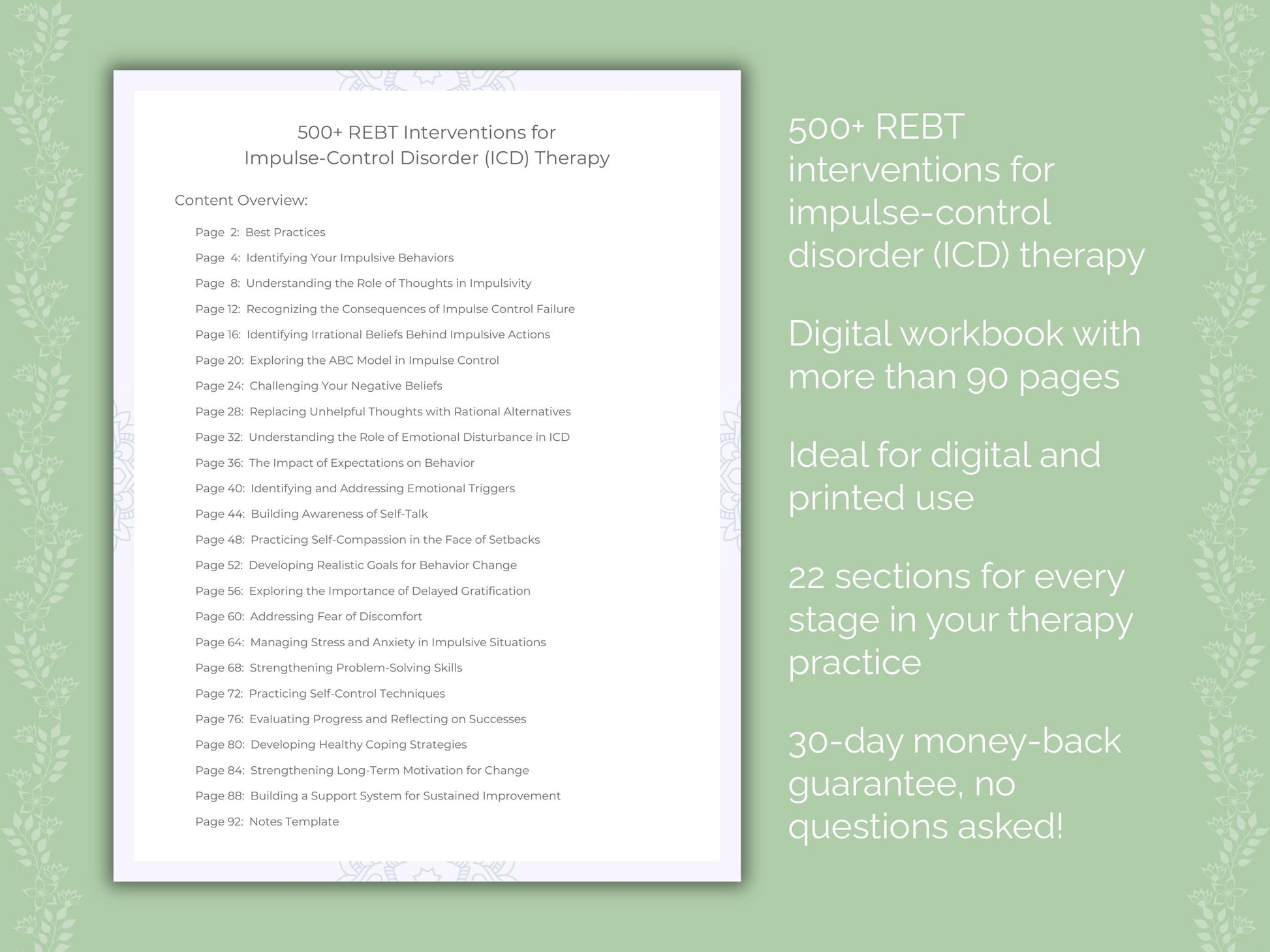 Impulse-Control Disorder (ICD) Rational Emotive Behavior Therapy (REBT) Therapist Worksheets