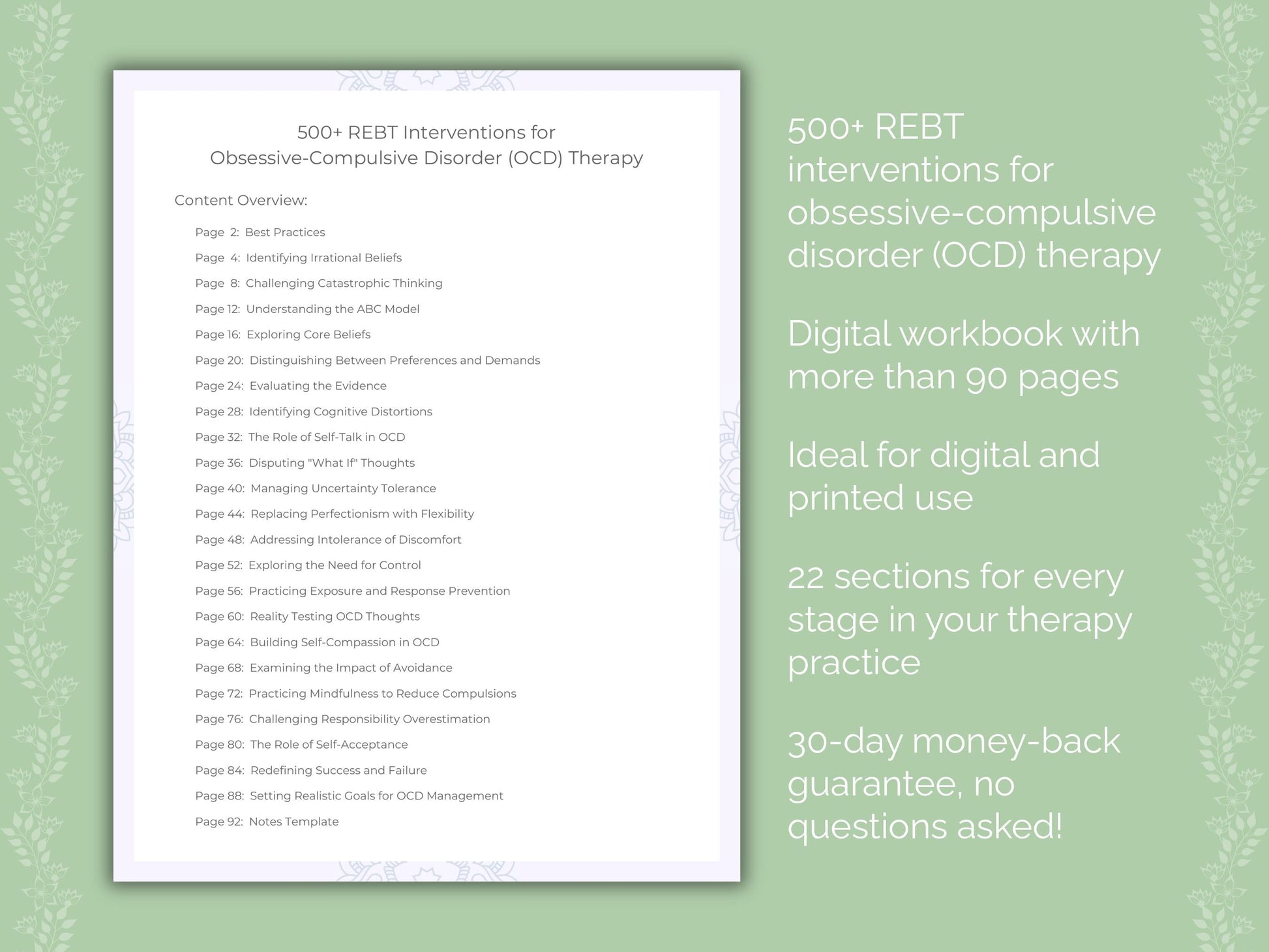 Obsessive-Compulsive Disorder (OCD) Rational Emotive Behavior Therapy (REBT) Therapist Worksheets