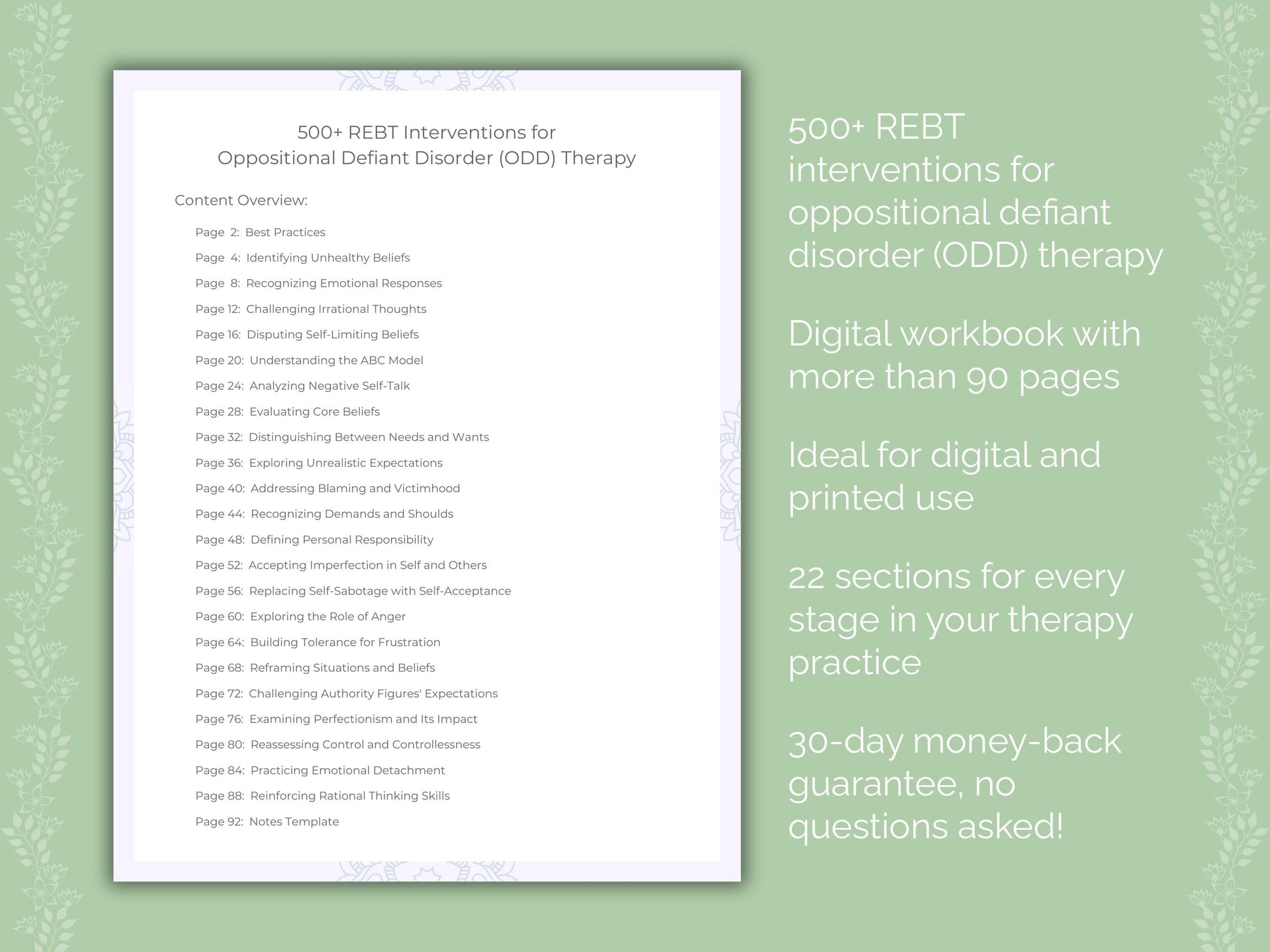 Oppositional Defiant Disorder (ODD) Rational Emotive Behavior Therapy (REBT) Therapist Worksheets