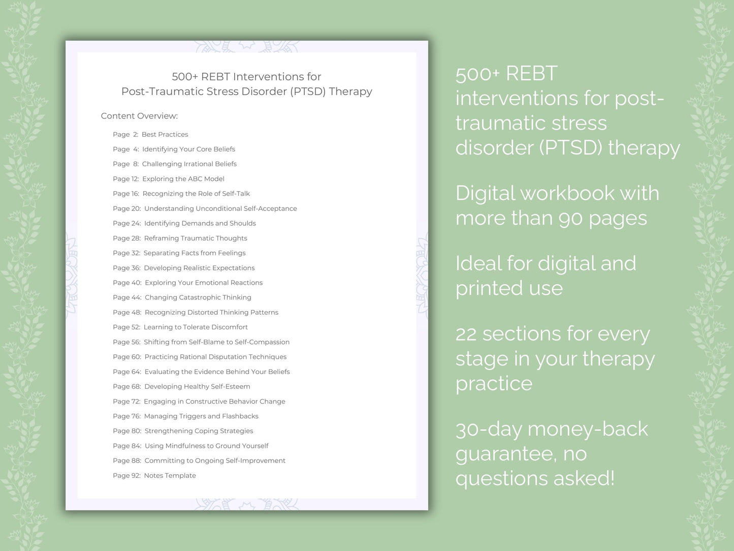 Post-Traumatic Stress Disorder (PTSD) Rational Emotive Behavior Therapy (REBT) Therapist Worksheets