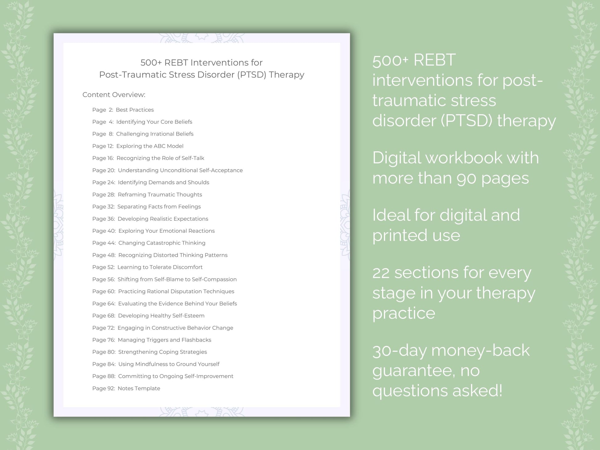 Post-Traumatic Stress Disorder (PTSD) Rational Emotive Behavior Therapy (REBT) Therapist Worksheets