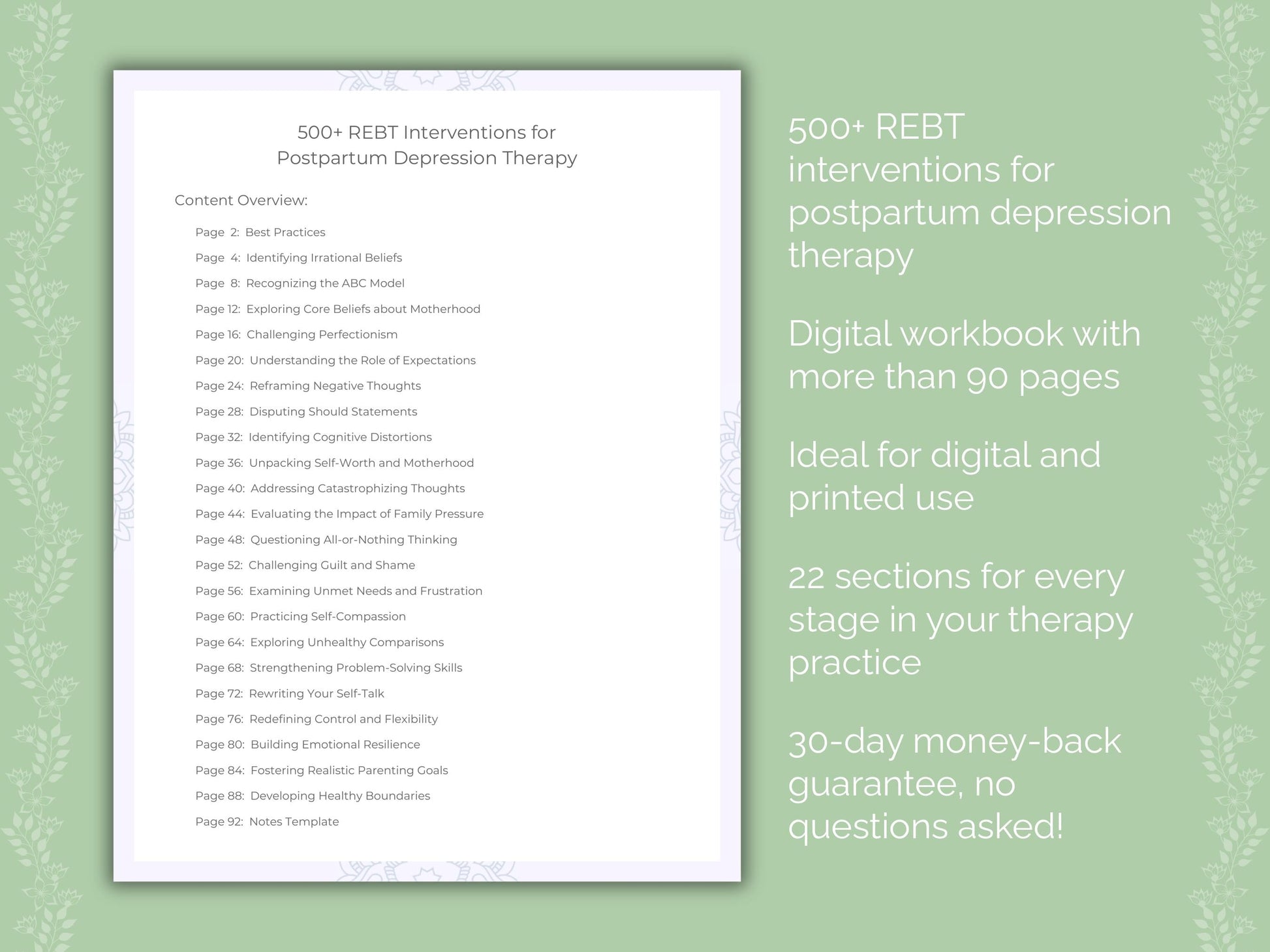 Postpartum Depression Rational Emotive Behavior Therapy (REBT) Therapist Worksheets