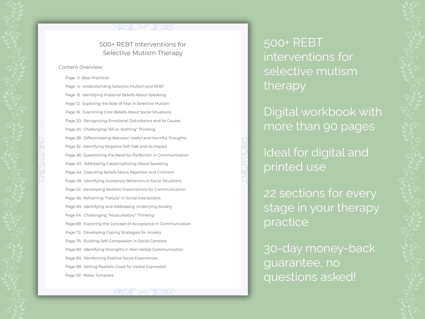 Selective Mutism Rational Emotive Behavior Therapy (REBT) Therapist Worksheets
