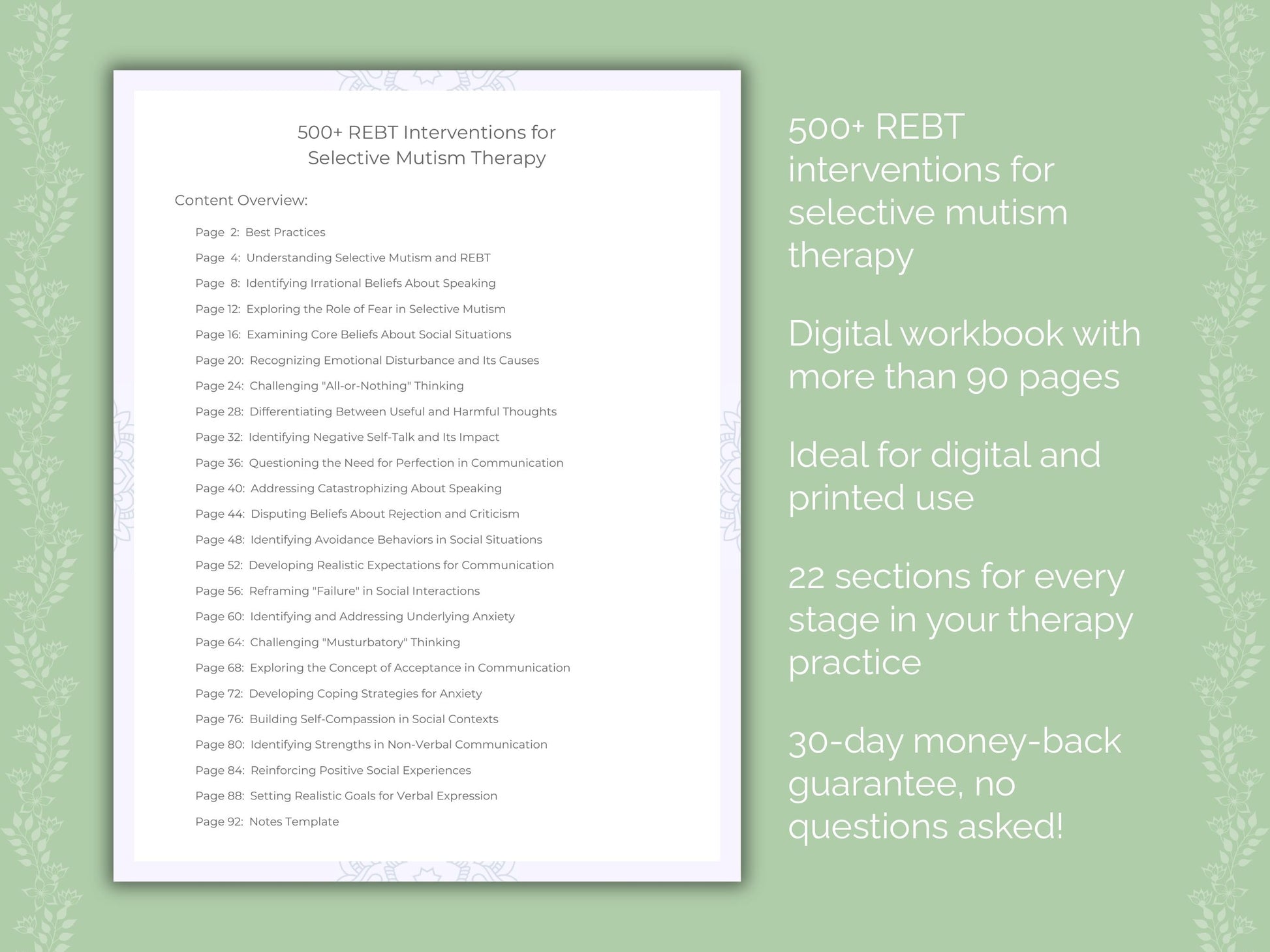 Selective Mutism Rational Emotive Behavior Therapy (REBT) Therapist Worksheets