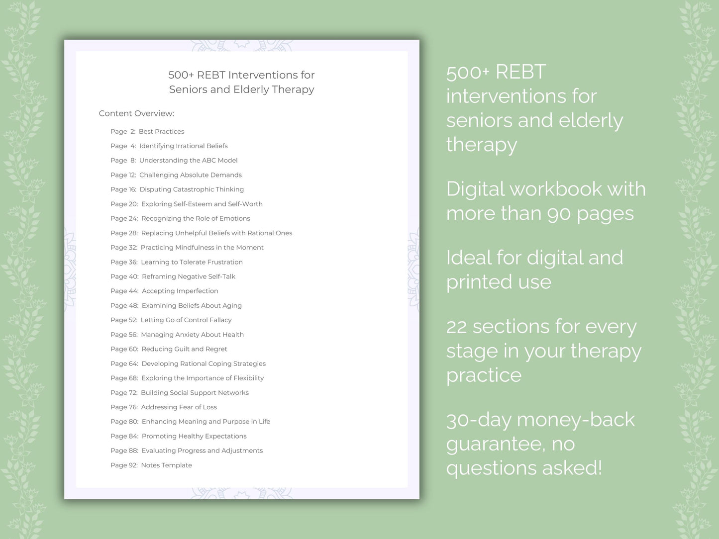 Seniors and Elderly Rational Emotive Behavior Therapy (REBT) Therapist Worksheets