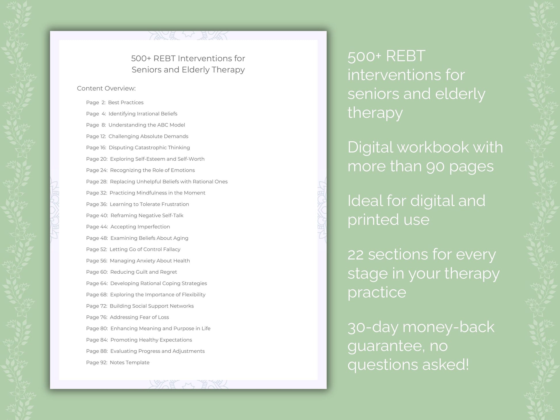 Seniors and Elderly Rational Emotive Behavior Therapy (REBT) Therapist Worksheets