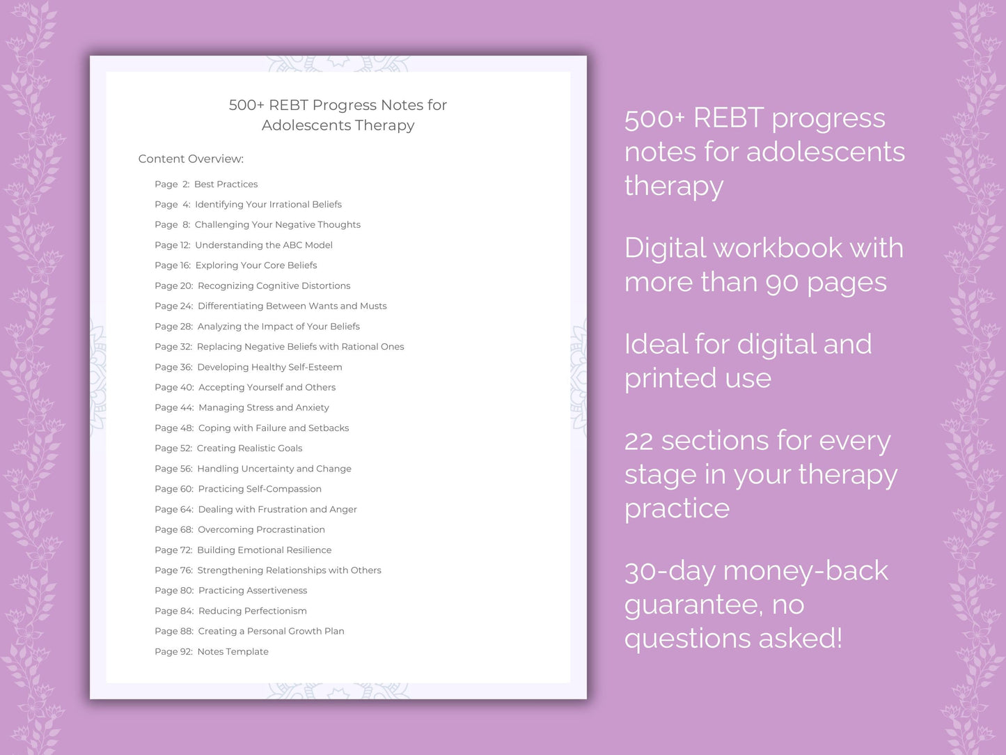 Adolescents Rational Emotive Behavior Therapy (REBT) Therapist Worksheets