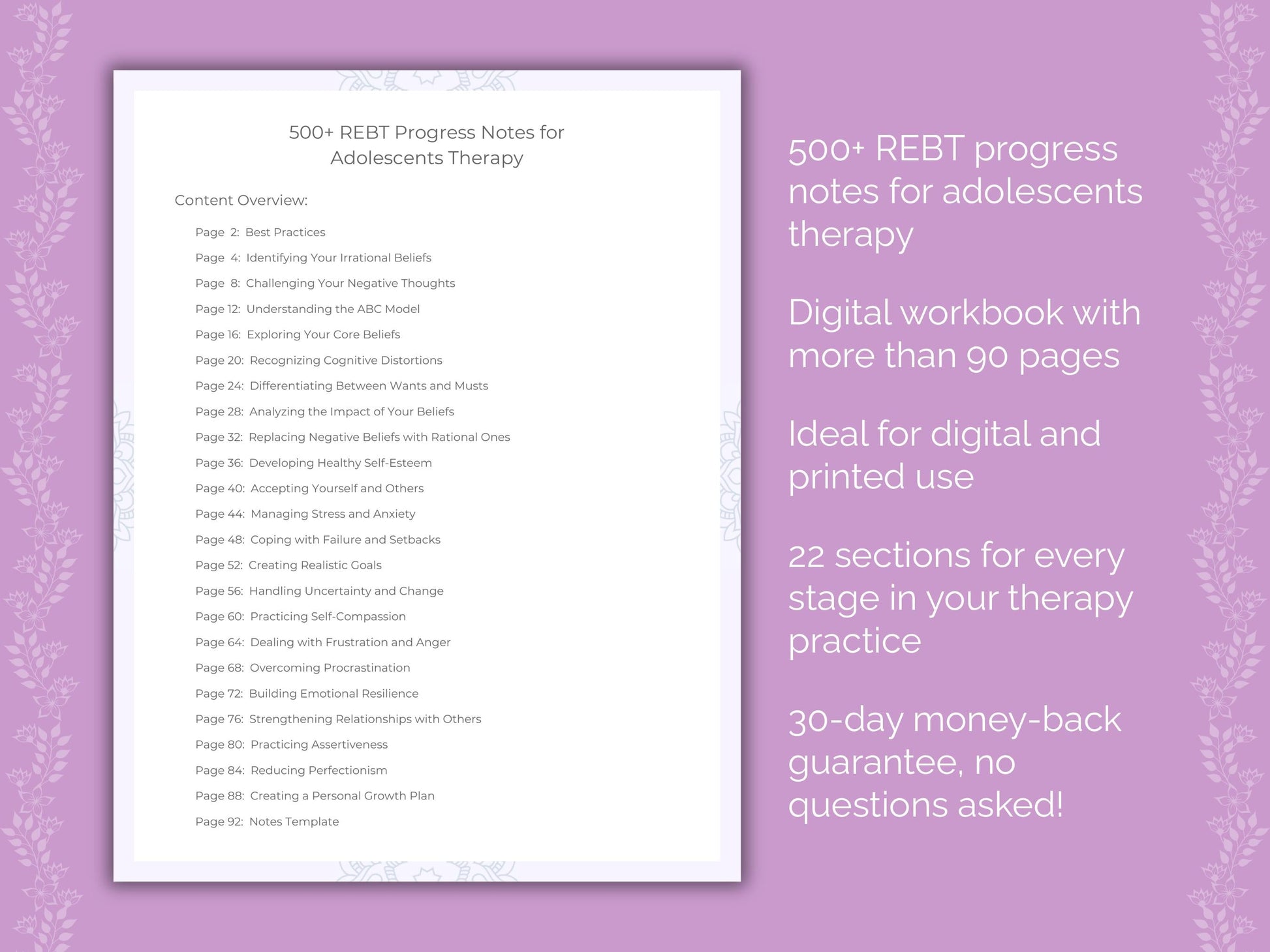 Adolescents Rational Emotive Behavior Therapy (REBT) Therapist Worksheets