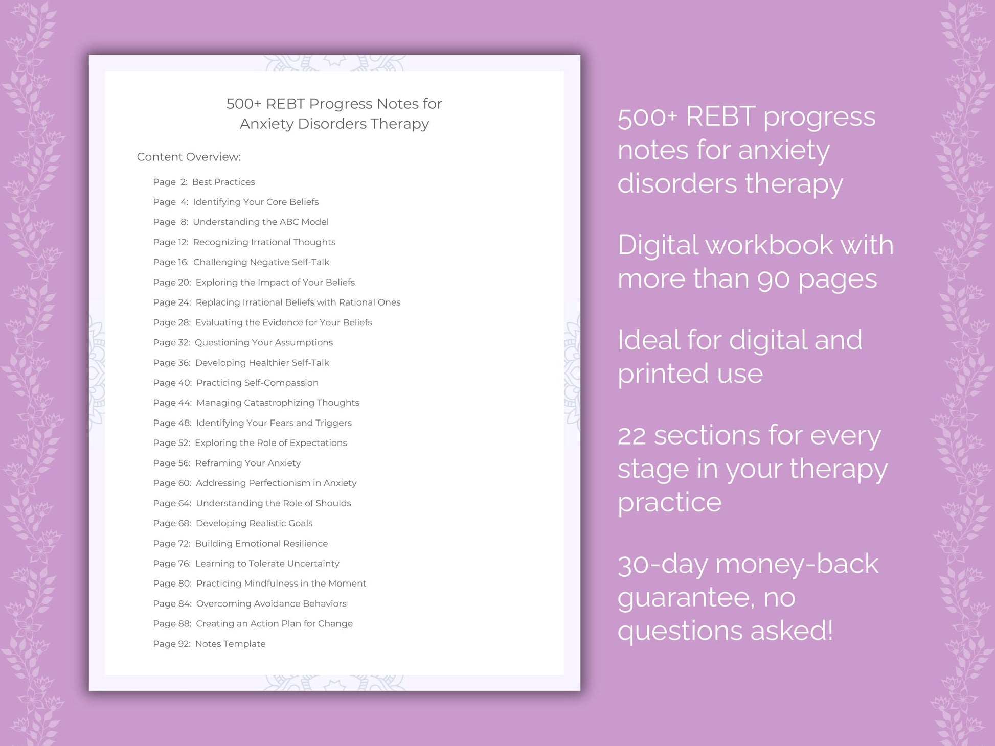 Anxiety Disorders Rational Emotive Behavior Therapy (REBT) Therapist Worksheets